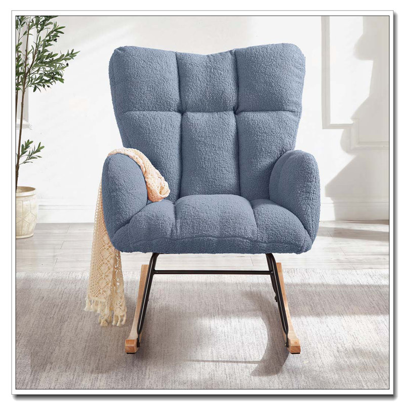 Chaise berçante en tissu Teddy, Bleu clair