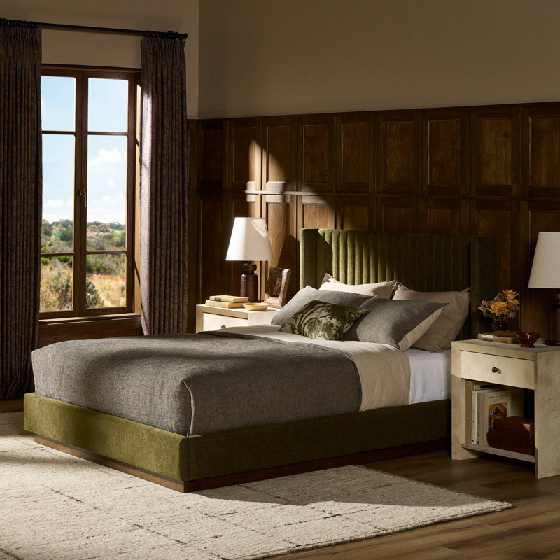 Montgomery Upholstered Wingback Bed, King, Sutton Olive