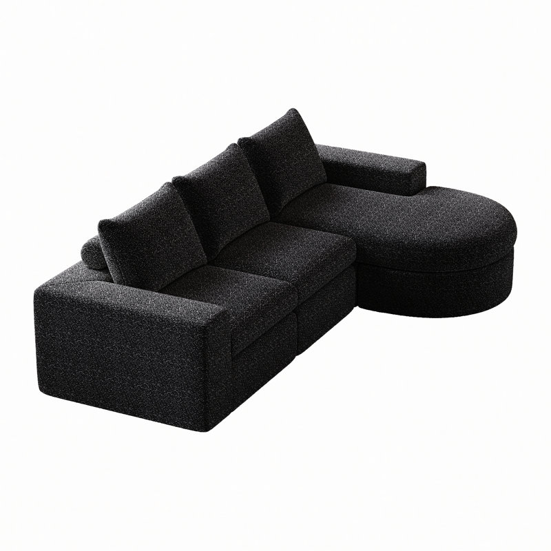 Canapé modulaire courbé en osier de 99 po avec méridienne Boneless, sans assemblage requis, Noir