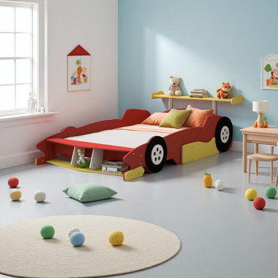 Lit plateforme pleine grandeur en forme de voiture de course avec roulettes