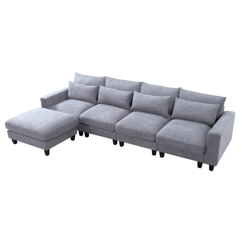 Canapé modulaire 5 pièces rembourré, Mélange de polyester gris clair