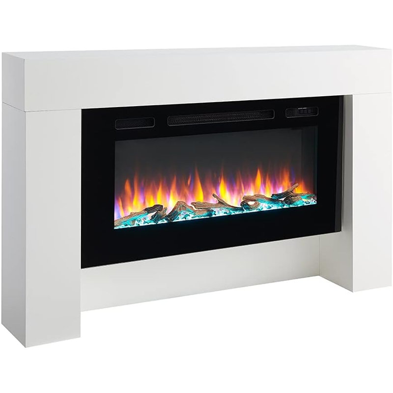 CARMAUX FLAMME Electric Fireplace, 30cm H x 156cm W x 32.5cm D, White