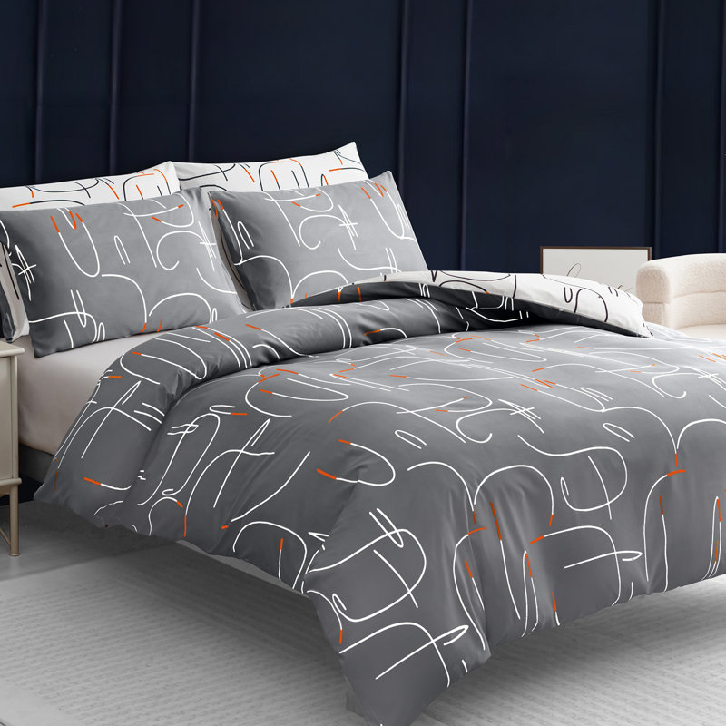 Premium Reversible Duvet Cover Set with Zipper Closure and Corner Ties, Super King Duvet Cover + 2 Standard Pillowcases