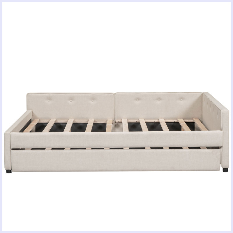 Mitsuko Upholstered Platform Bed with USB and Twin Size Trundle, Full