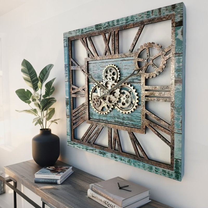 Horloge murale surdimensionnée carrée 24 po pour le salon avec la collection America, Vert