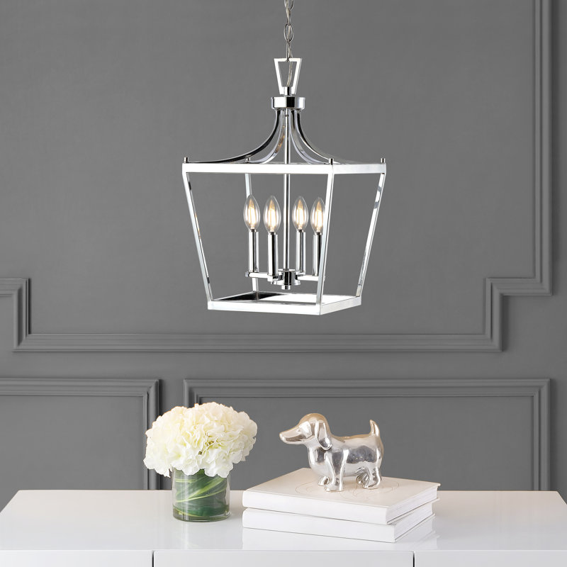 Luminaire suspendu géométrique à 4 lumières Napoli, Chrome poli
