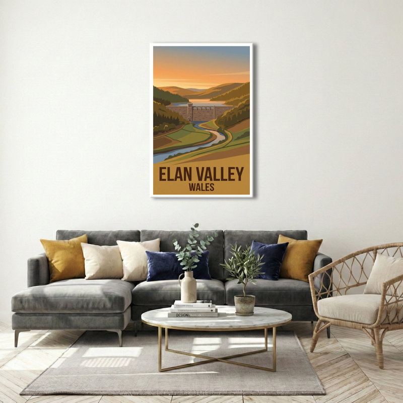 Elan Valley, Wales - Romantic Reservoirs And Rolling Hills Travel Poster. Giclee Print On Wrapped Canvas. Wall Art, Home Decor - Regions & Scenic Areas, Wales - Wrapped Canvas Print