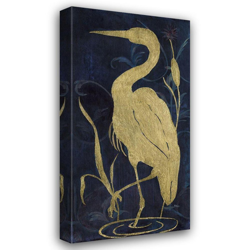 Reproduction d'art sur toile Beachcrest Home ™ Tava Studios Gallery: Egret On Indigo II 41712, H 48 po x l 26 po