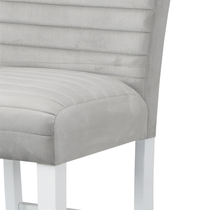 Ensemble de 2 chaises à hauteur de comptoir en velours gris et blanc à finition brillante élisaveta (ensemble de 2)
