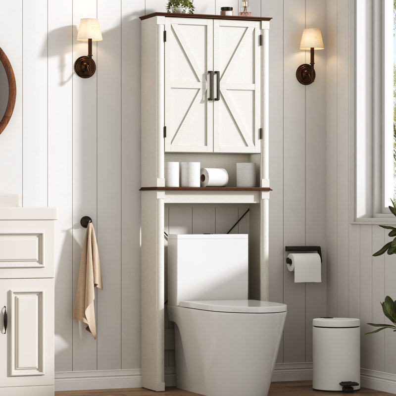 Over The Toilet Storage, Bathroom Storage Cabinet, Farmhouse Bathroom Cabinet With Barn Door And Roman Column Decor