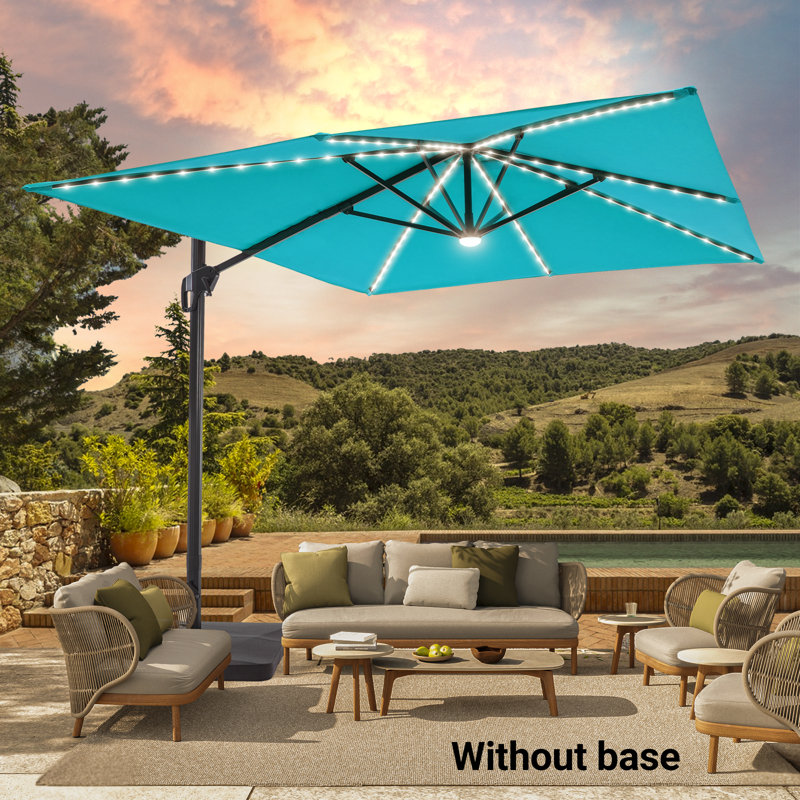 Salton 138 " W Rectangular Lighted Rotating and Adjustable Cantilever Umbrella with Crank Lift, Lake Blue