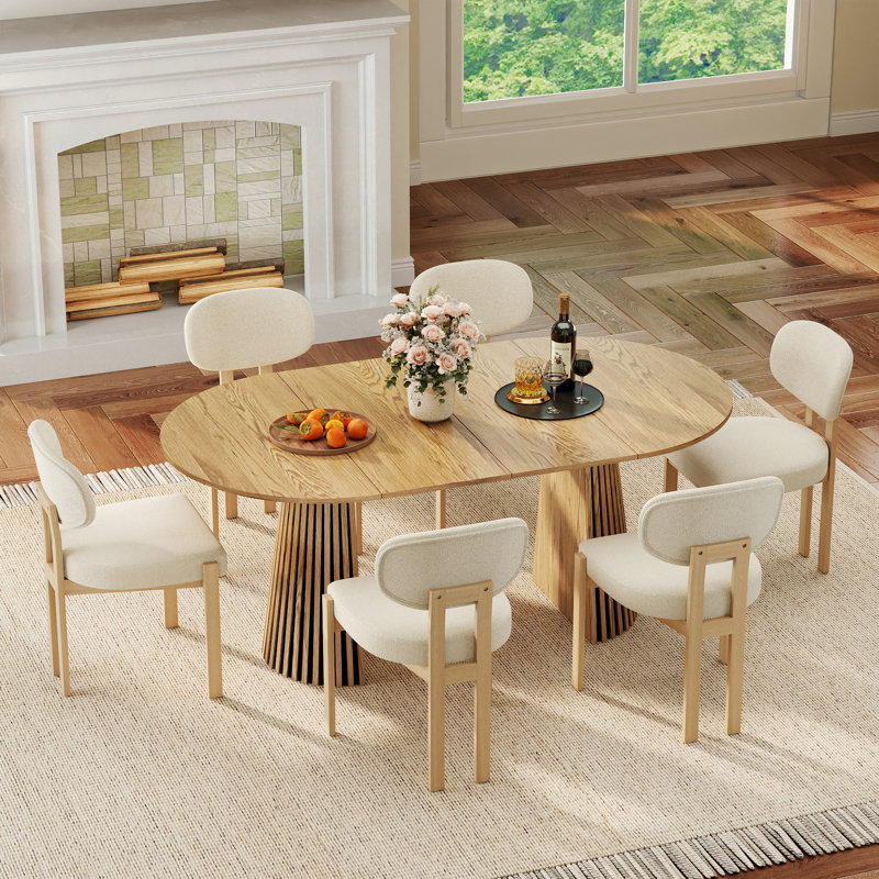 Ensemble de table de salle à manger ovale extensible, table de salle à manger en panneau de fibres à densité moyenne ronde à ovale de 39,37 po à 70,87 po, mobilier de salle à manger de luxe moderne et peu encombrant
