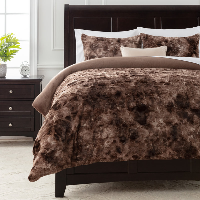 Ultra Soft Cozy Fuzzy Duvet Cover Set, Twin Duvet Cover + 1 Pillowcase, Chocolate