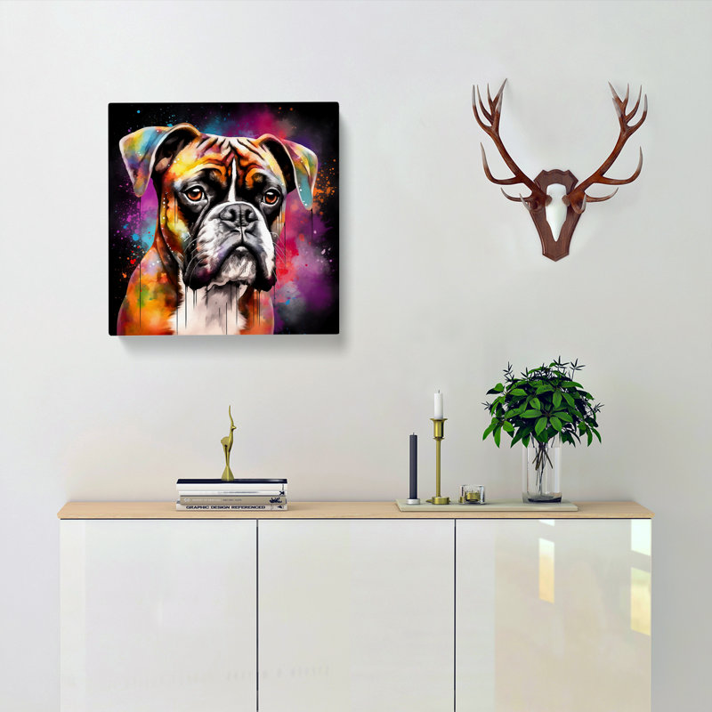 Boxer Dog Graphic - Wrapped Canvas - Framed Print, 35cm H x 35cm W x 3cm D