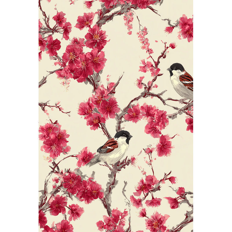 Papier peint amovible floral avec oiseaux, Peler et coller