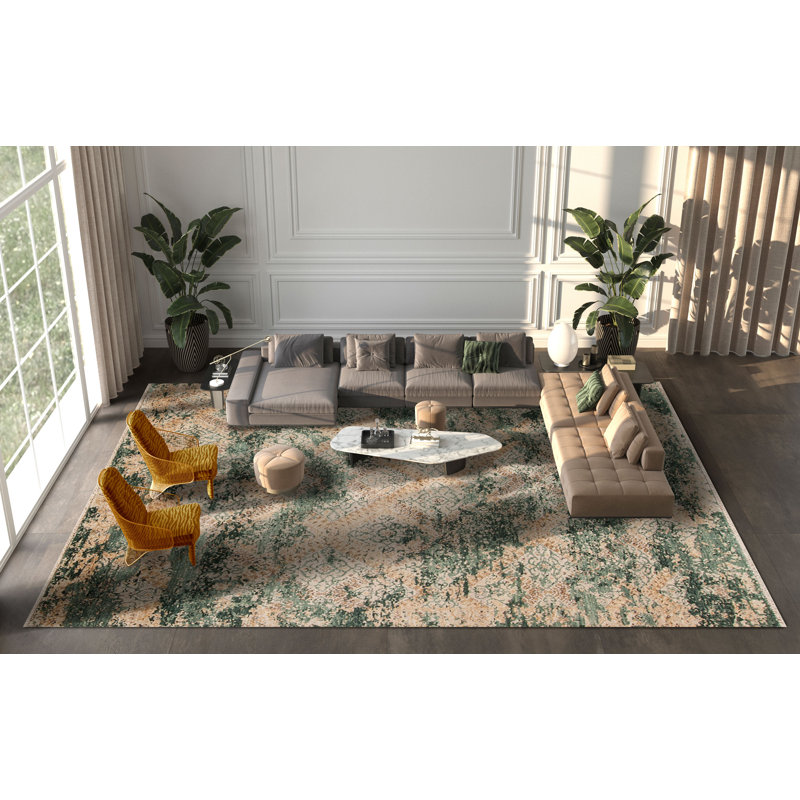 Tuscany Hand Knotted Wool Area Rug in Green/Cream, Sample 2' x 3'