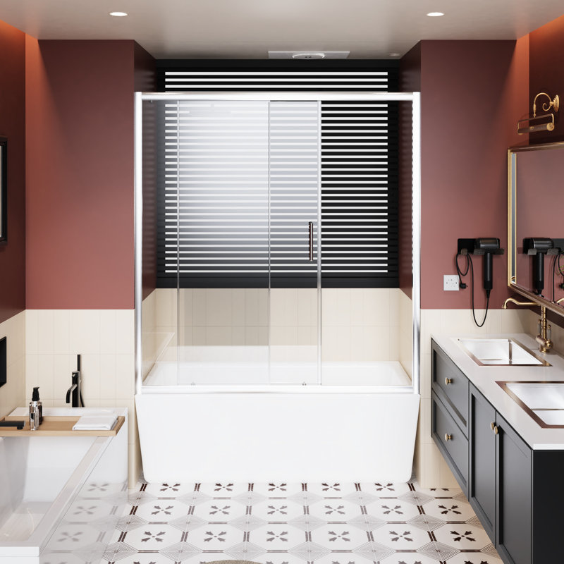60 In Wide X 62 High Single Sliding Shower Door, 1/5 Inch Thick Tempered Glass, Stainless Steel Handle, Adjustable Width Adaptability, Silent And Stable Operation, Stylish Look Design Bathtub W H,