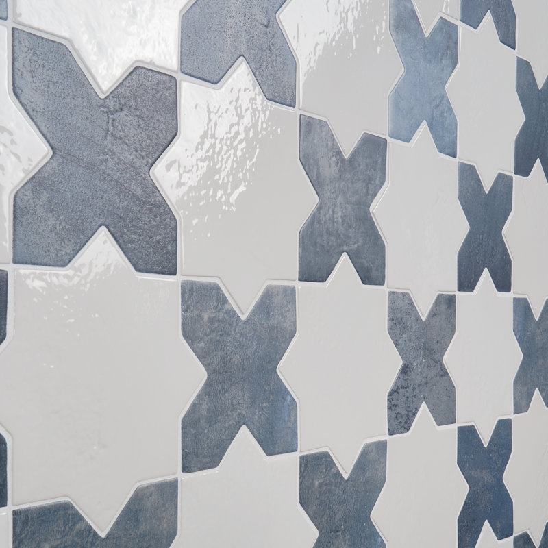 Parma Star-Crossed 6x6 Matte Terracotta Look Porcelain Floor and Wall Tile, Polished White/Blue