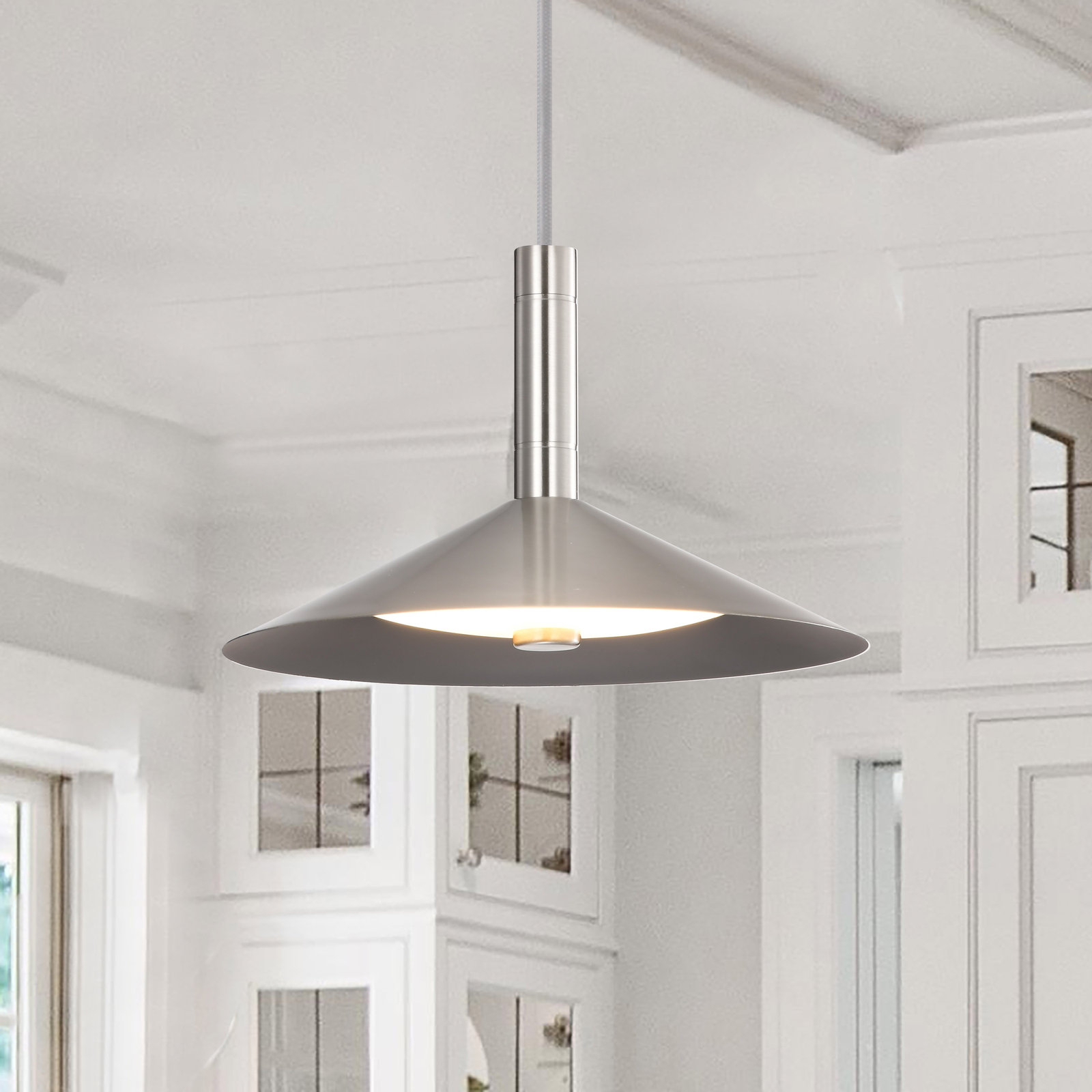 Vicente Dimmable LED Single Light Pendant, 151" H x 9.88" W x 9.88" D, Brushed Nickel
