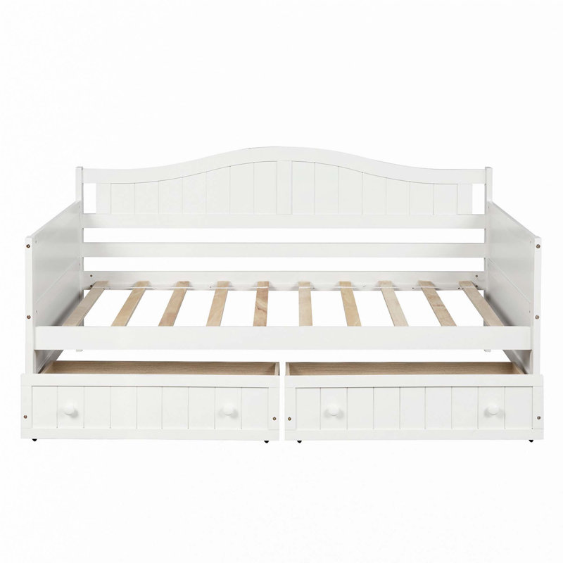 Twin Wooden Daybed with 2 drawers, Sofa Bed for Bedroom Living Room, White