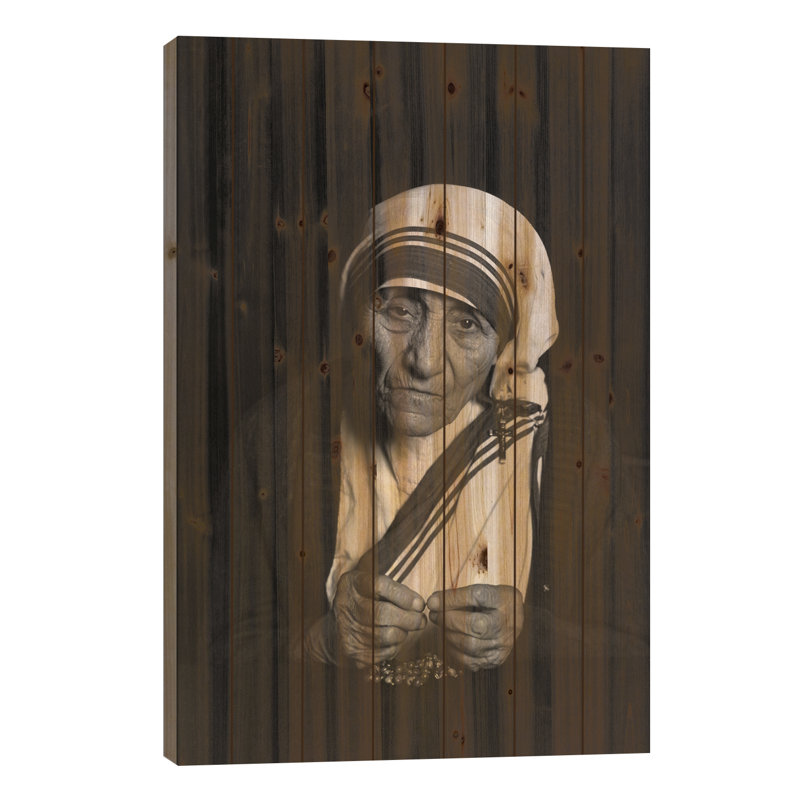 Mother Teresa - Impression sur bois sans cadre, H 40 po x l 26 po x P 1,5 po
