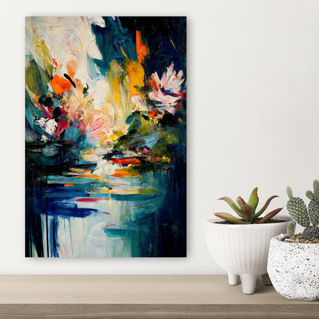 Abstract Lily Pond Teal Green Abstract Contemporary Modern Wall Art Print
