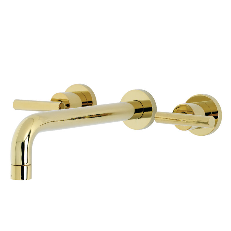 Kingston Brass Manhattan Two-Handle 3-Hole Wall Mount Roman Tub Faucet, Polished Brass