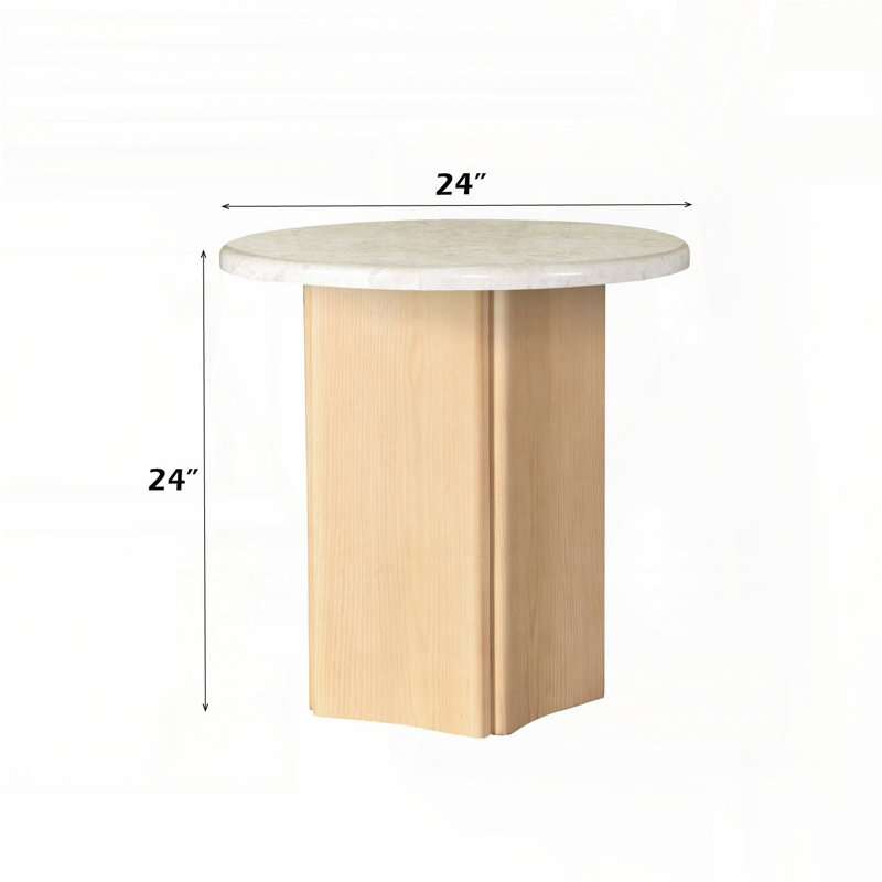 Table de bout en marbre avec base en bois courbée