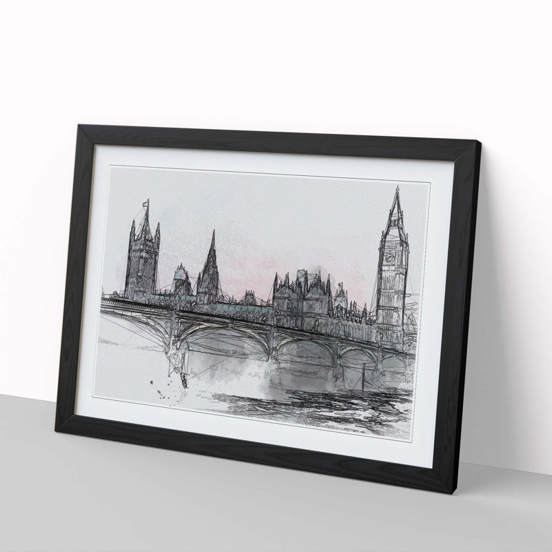 Houses of Parliament & Big Ben in Abstract - Picture Frame Graphic Art Print, Black Framed, 62cm H x 87cm W x 2cm D