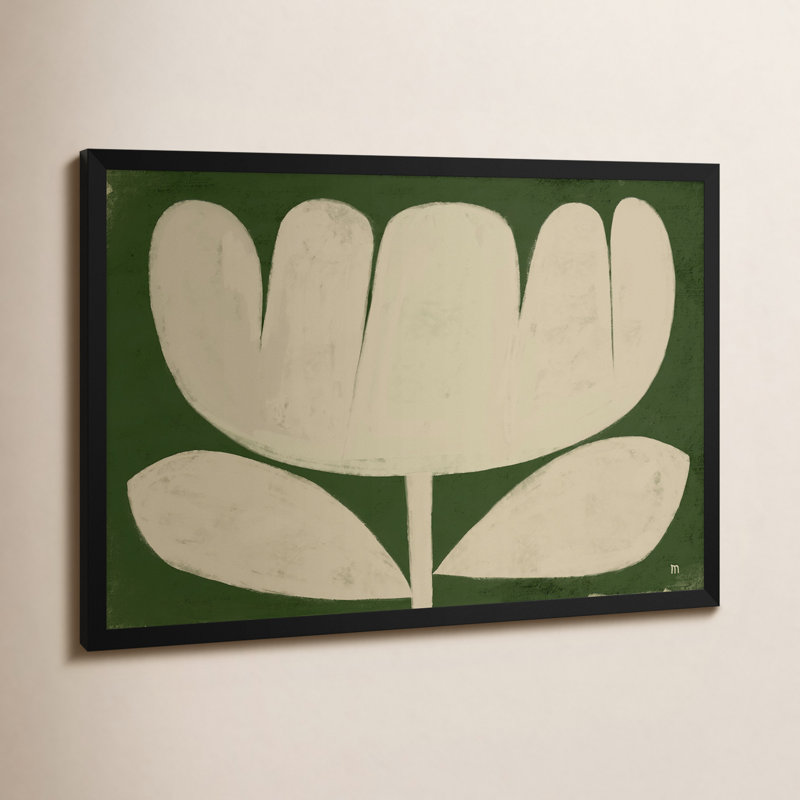 Flower On Green Painting by StudioM, 21" H x 30" W x 1.25" D, Black Framed