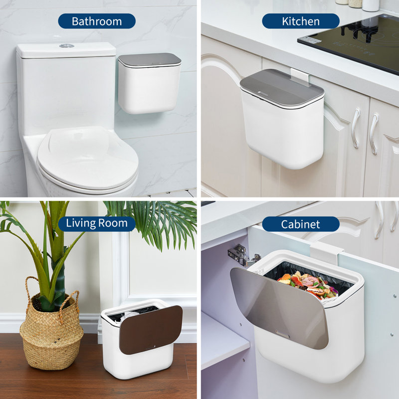 Petite poubelle suspendue avec couvercle en acier inoxydable, bac à compost sans odeur, poubelle peu encombrante pour armoire, sous évier, véhicule récréatif, salle de bain