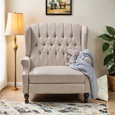 Contemporary Tufted Wingback Pushback Recliner with Nailhead Accents 
