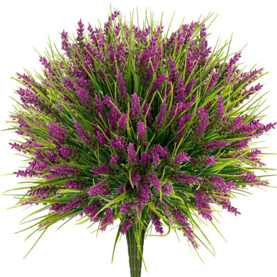 30 Bundles Artificial Flowers for Outdoors Plants - 30 Bundles Fake Lavender Plastic Faux Monkey Grass UV Resistant for Home Decorations，Plastic Faux Plants for Porch Garden Planter Yard Window Box