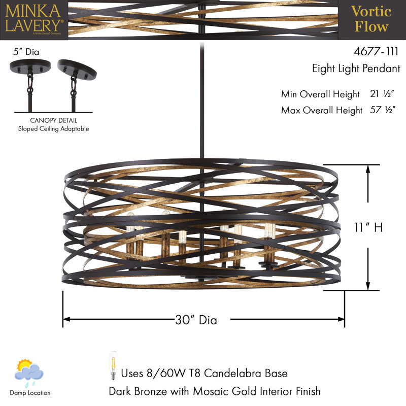 Vortic Flow 8 - Light Pendant, 11" H x 30" W x 30" D