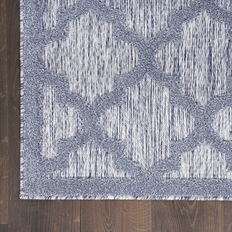 Adianey Red Barrel Studio Easy Care Trellis Denim Blue Indoor/Outdoor Area Rug, Rectangle 5' x 7'