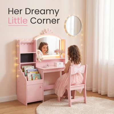 Kids Vanity Set with Large Storage and Mirror for Bedroom