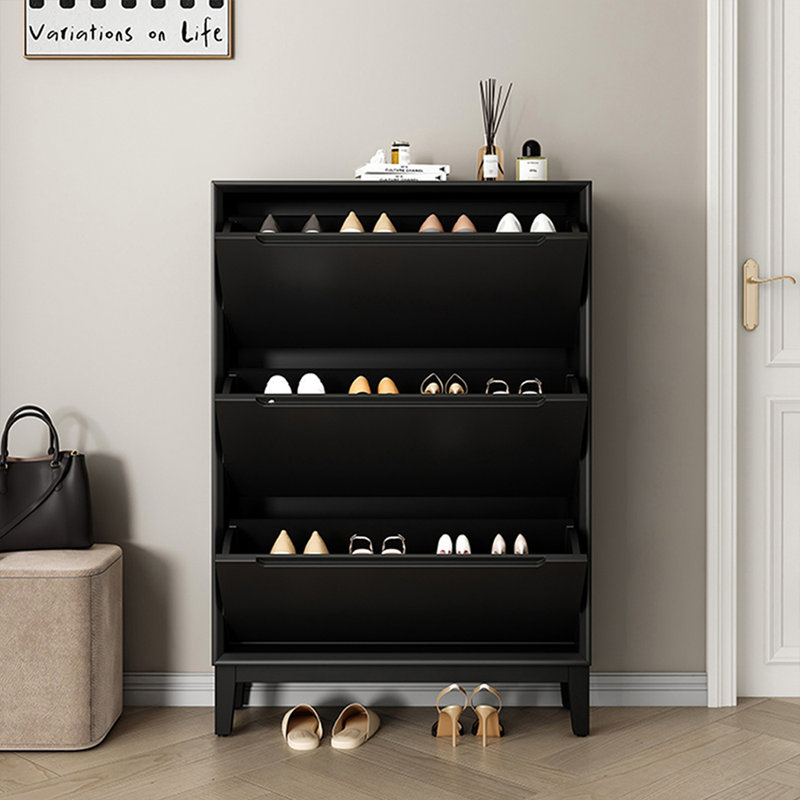 Rangement à chaussures en bois massif noir