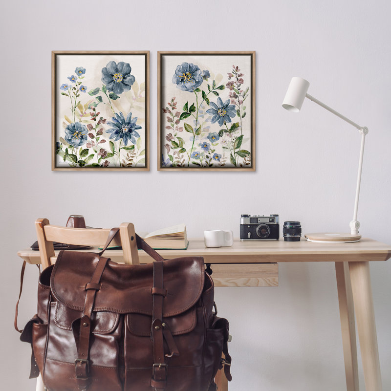 Ensemble de 2 toiles flottantes Blush Blue Flowers, design par Sally Swatland, H 21 po x l 17 po