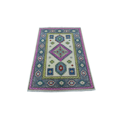 Tapis ivoire en laine noué à la main de conception unique 3 pi 1 po x 4 pi 9 po Harpenden