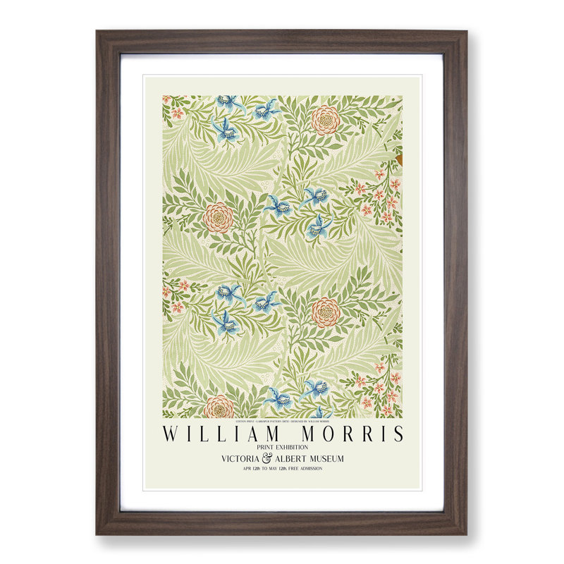 Larkspur Pattern with Border by William Morris - Picture Frame Painting, Walnut Framed, 65cm H x 48cm W x 2cm D