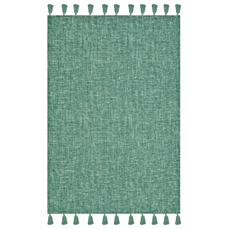 Tapis marocain à tissage plat à franges vert, Tapis de couloir 3 pi 3,37 po x 9 pi 10,11 po