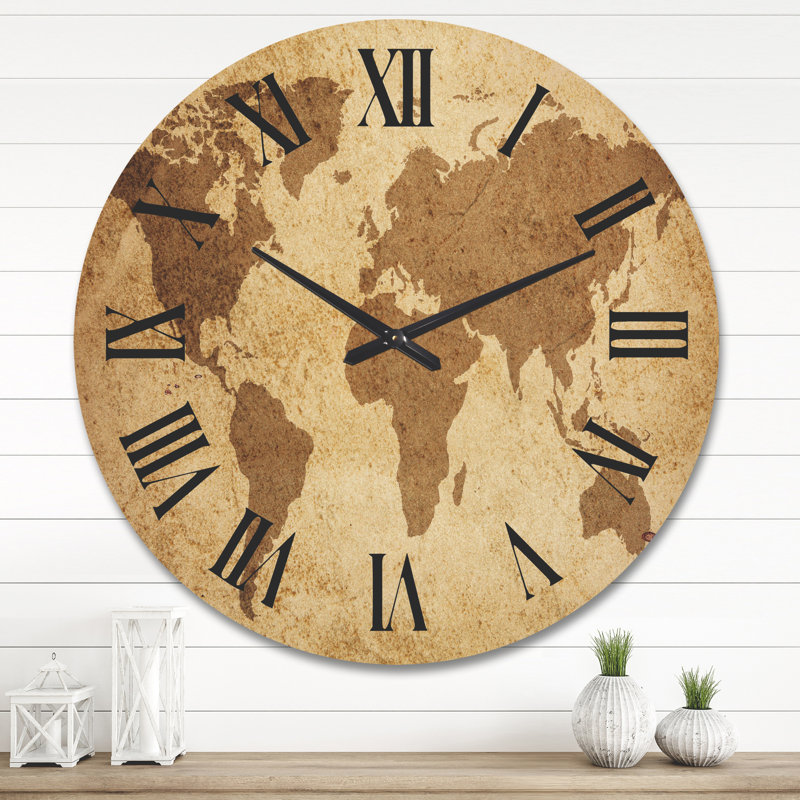 Horloge murale en bois ancienne carte du monde V, Grand