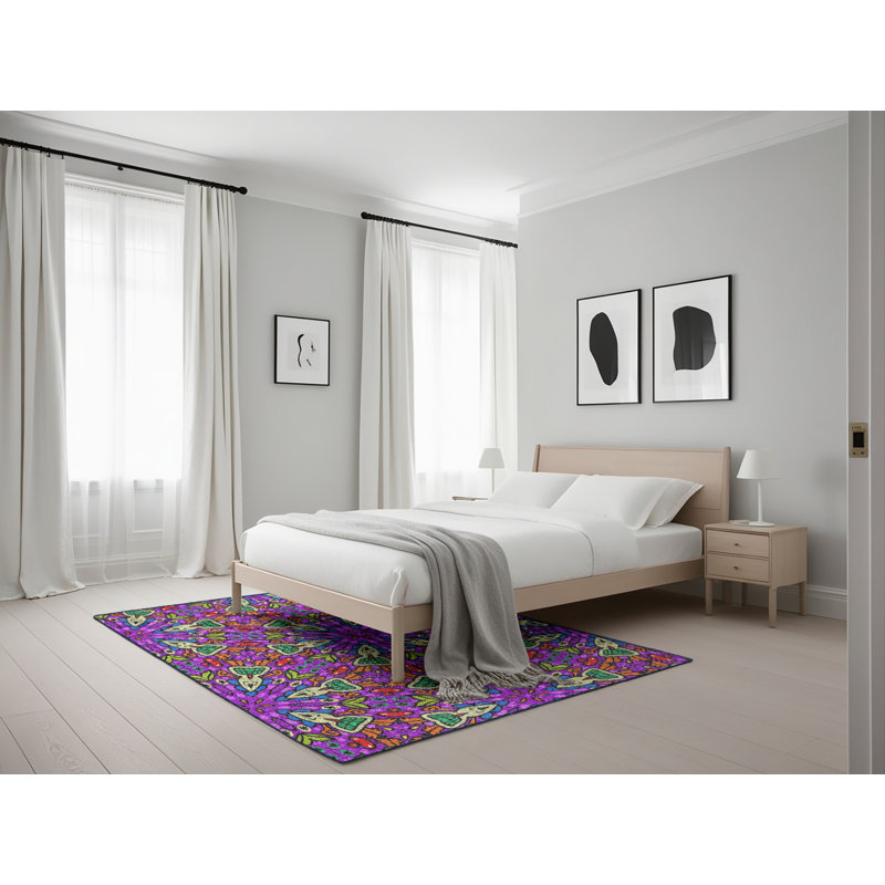 Violet/rouge/vert Tapis décoratif, Rectangle 5 pi x 7 pi