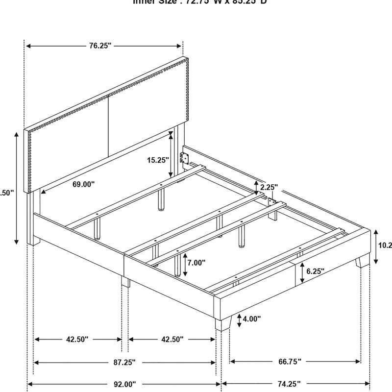 Très grand lit à panneau avec douceur rembourrée, décoration cloutée, structure et bois massif, lit avec sommier tapissier, garniture pour un design élégant, fabrication en contreplaqué, essentiel