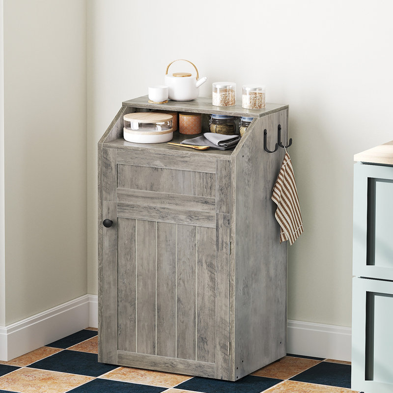 Armoire à déchets 10 gallons, armoire à poubelle autoportante, recyclage en bois avec porte rabattable, poubelle de cuisine cachée