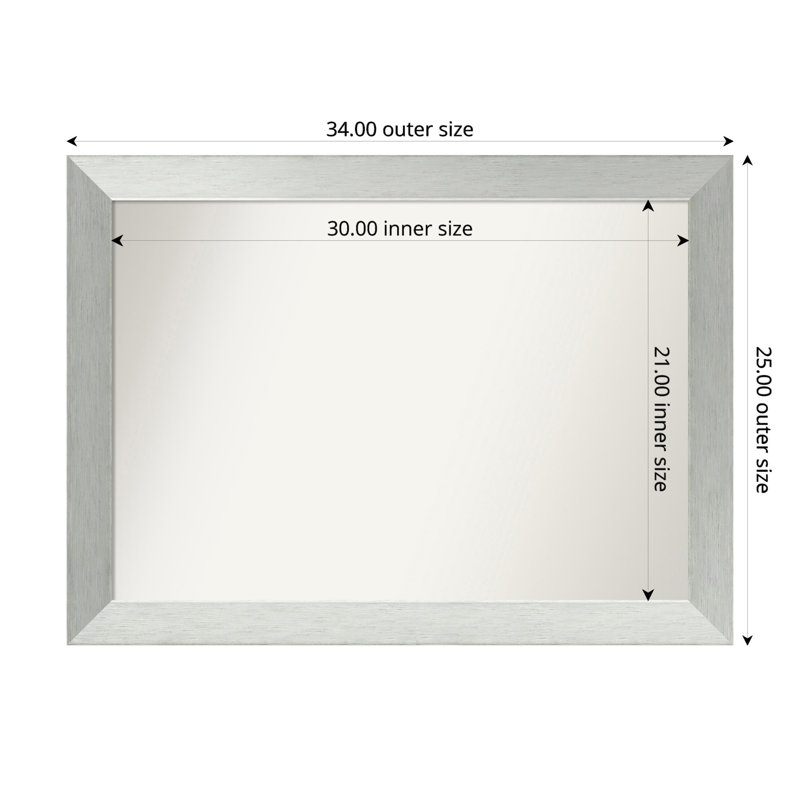 Miroir de salle de bain mural en argent brossé sans cadre, Rectangle, 25 po x 34 po