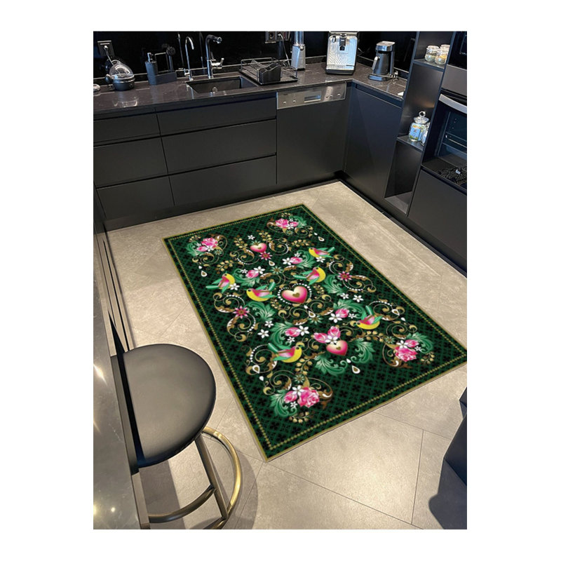 Tapis décoratif noir à motif de feuilles noir, Sous-tapis rectangulaire de 3 pi 3 po x 4 pi 11 po