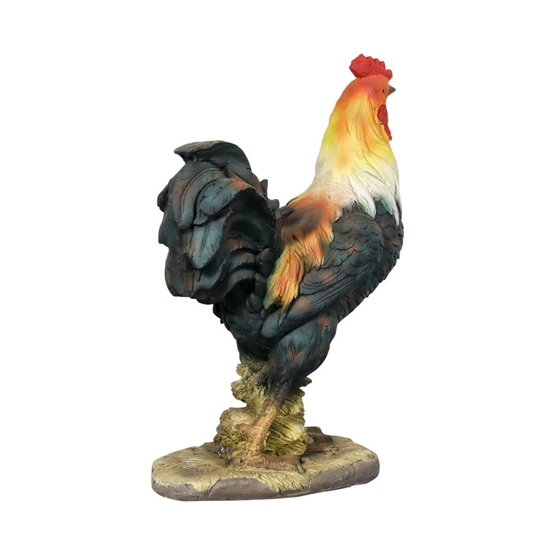 22.4" Multicolor Concrete Rooster Garden Statue