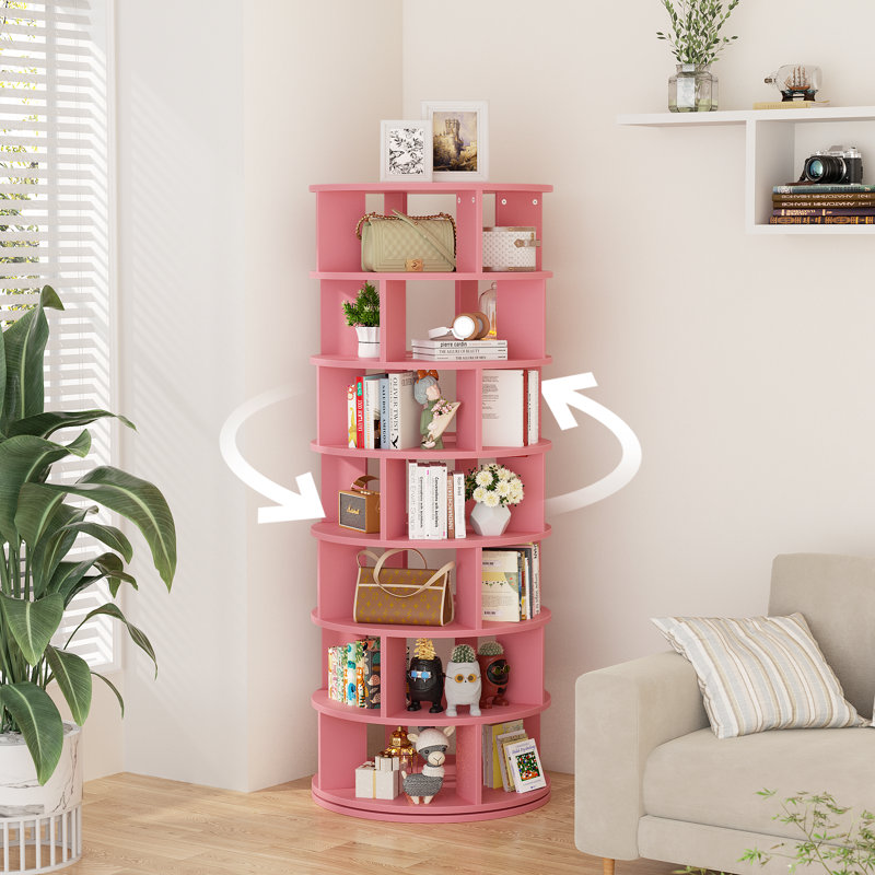 7-Tier Shoe Rack,32 Pairs-Rotating Shoe Storage Shelf, Pink