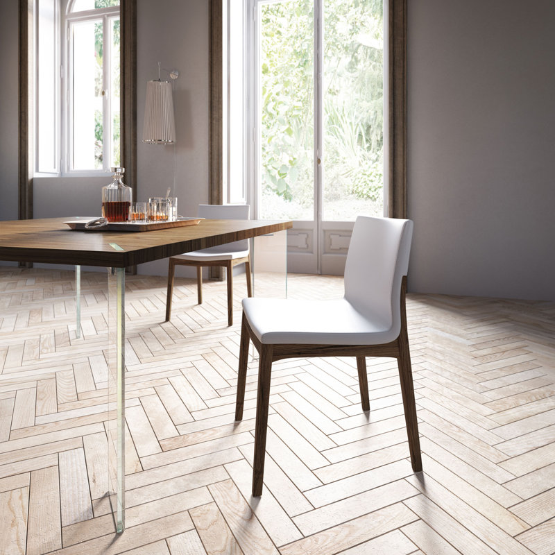Enna Leather Dining Chair, White on Canaletto Walnut